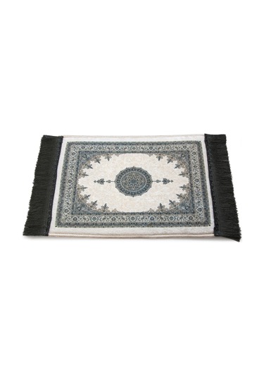 Mini Alın Seccadesi Kaymaz Taban Desenli Cep Tipi Seyahat Namaz Seccadesi - Krem / Gri