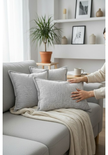 Kırlent İthal Kadife Kumaş 3'lü Set - Yumuşak Dokulu Dekoratif Özel Tasarım Kırlent Kılıfı Beyaz