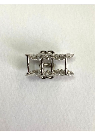 Gri Taşlı Çiçek Gümüş Detaylı Metal Mandal Toka 4 Cm Gri