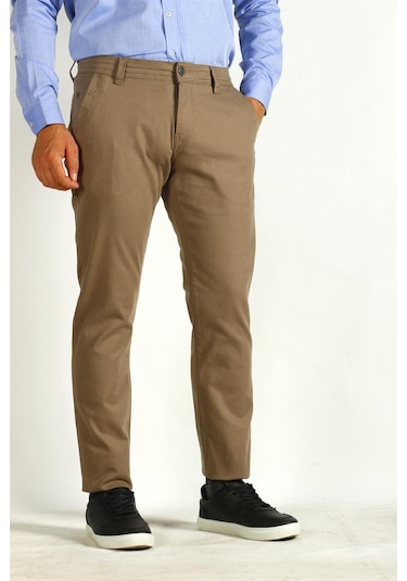 Erkek Camel Slim Fit Armürlü Chino Pantolon Ncs Jeans 2194-camel Camel