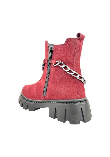 Chelsea Kız Çocuk Deri Kısa Çizme Bordo Nubuk Bordo