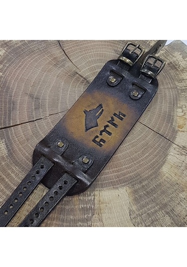 Göktürk Kurt Başlı ve Türk Baskılı Deri Bileklik - Kolye Çok Renkli