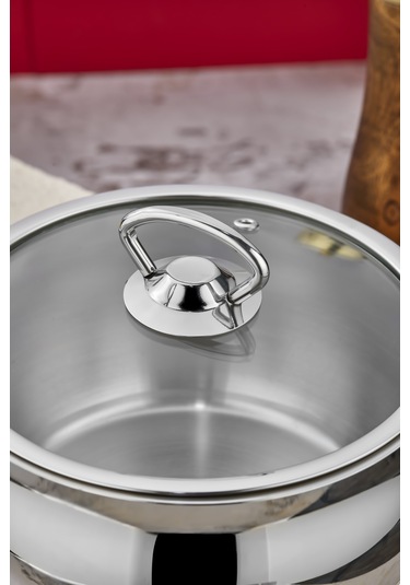 Cooker Lara Paslanmaz Çelik Cam Kapaklı 20 Cm Derin Tencere Gümüş