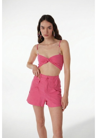 Holly Lolly Koton Kumaş Astarlı Mini Rise Şort Pembe