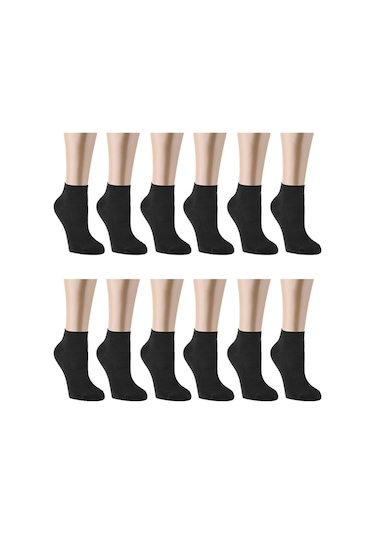 12 Çift Bambu Siyah Erkek Dikişsiz Patik Çorap Siyah