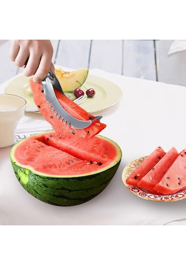 Karpuz Dilimleme Kesici Paslanmaz Çelik Renk Kaymaz Plastik Sarma Kolu Zarar Vermez Eller Kavun Mutfak Meyve Kesme Aleti Yeşil