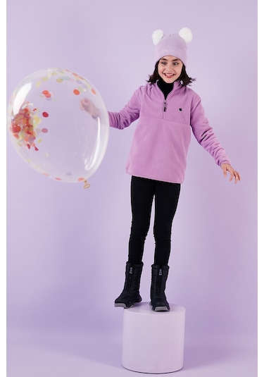 Lela Yumuşak Dokulu Fermuarlı Dik Yaka Şardonlu Kışlık Unisex Çocuk Polar 5905002 Lila