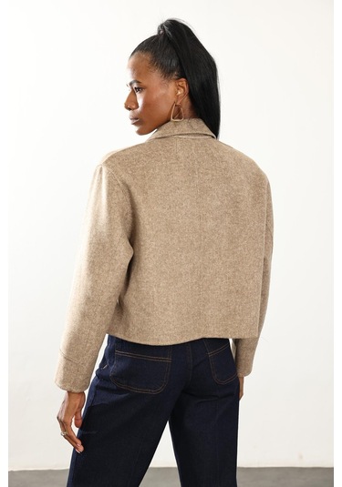 Vizon Gömlek Yaka Kısa Yün Ceket VIZON