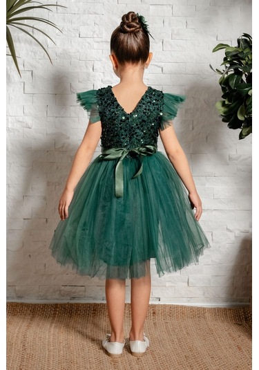 Tüllü Kız Çocuk Kpl Elbise Mnk0526 Yeşil