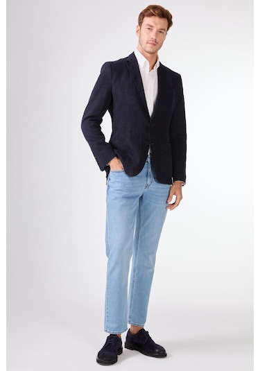 Dufy Lacivert Mono Yaka Slim Fit Erkek Ceket Lacivert