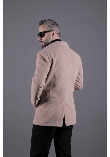 Ohepmoda Desenli Kruvaze Erkek Kaşe Kaban Sütlü Kahve