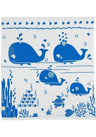 Organik Triko Bebek Örtüsü, Balina 80x90 , Mavi