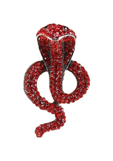 Ganzhoushop Yılan Trendy Rhinestone Red2201 Pimleri Parti Ofis Multı Multı Kobra Kadınlar İçin Şık Emaye Broş Qg Çok Renkli