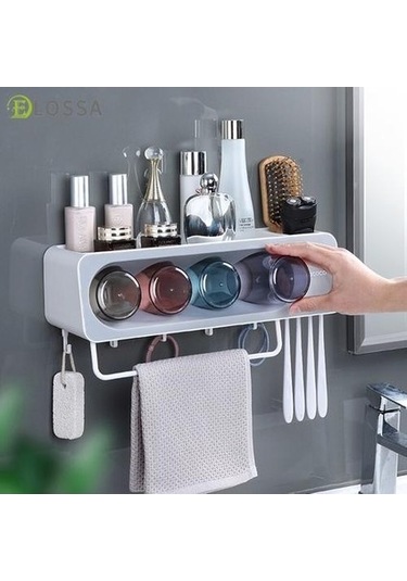 Willowhaven Otomatik Diş Macunu Dağıtıcı Sıkacağı Duvara Monte Depolama Rafı Diş Fırçası Standı Raf Ev Ba 2 Adet Beyaz Gri