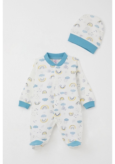 Breeze Erkek Bebek Patikli Tulum Gökyüzü Temalı 0-6 Ay, Beyaz Beyaz