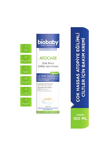 Biobaby Çok Kuru Ciltler Için Krem 100 ml - Organik Kır Iğdesi Yağı Organik Zeytin Yağı Atopik Ciltler