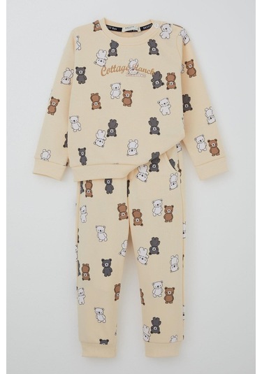 Breeze Erkek Çocuk Eşofman Takımı Sevimli Ayıcıklar Desenli 1-4 Yaş, Krem Krem