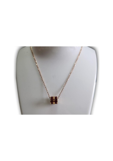 Uzel Çelik Kırmızı Taşlı Silindir Kolye Rose Kırmızı