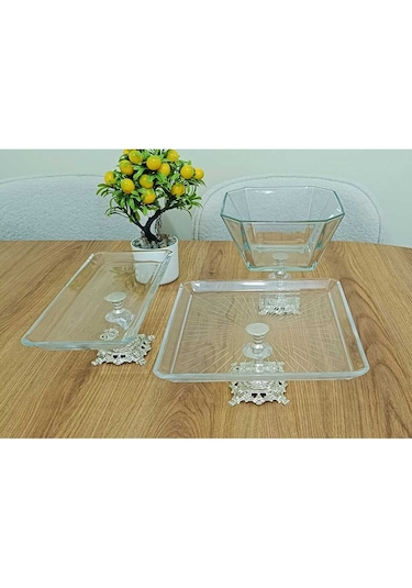 Elta Collection 3 Parça Gümüş Pasta Sunumluk Kurabiyelik Seti Gümüş