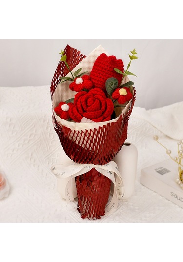 Hediye Yün Buket Lale Örme Çiçek El Diy Dokuma Puflar Anne Bayan Arkadaş Göndermek İçin Eflatun