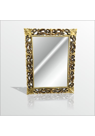 Altın Yaldız Varak Rustik İşlemeli Boy Banyo Duvar Salon Aynası Altın