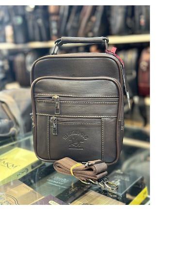 Trg Büyük Kahverengi Kasalı Hakiki Deri Erkek El Ve Omuz Çantası Kahverengi