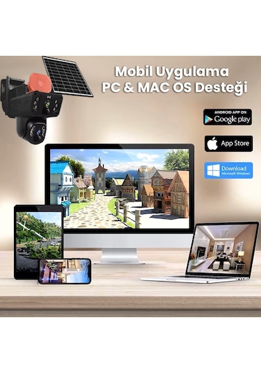 Solar Panelli, Güneş Enerjili, Sım Kartlı 4g, 6mp Çift Lensli Ptz