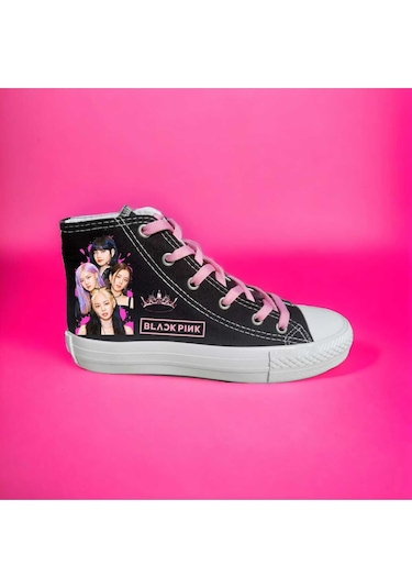 Old Blackpink Baskılı Sneaker Spor Ayakkabı Canvas Rose Lisa Jennie Jisoo Siyah