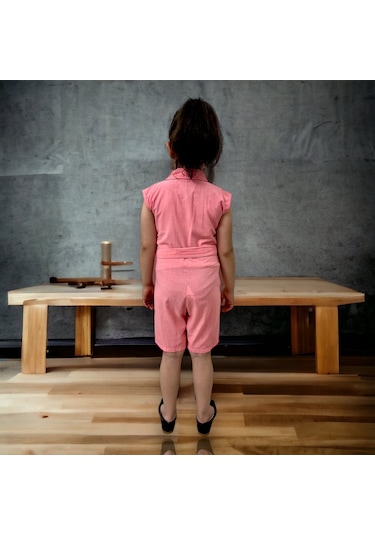 Esterella Düğmeli Cep Detaylı Somon Kısa Tulum Somon