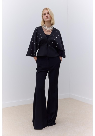 Manuka İncili Abiye Kimono Siyah