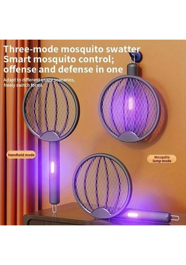 Boatshop1 Grey Katlanabilir Elektrikli Sivrisinek Raket Ve Lamba Akıllı Böcek Kontrolü 5 Sahne İçin Uygun