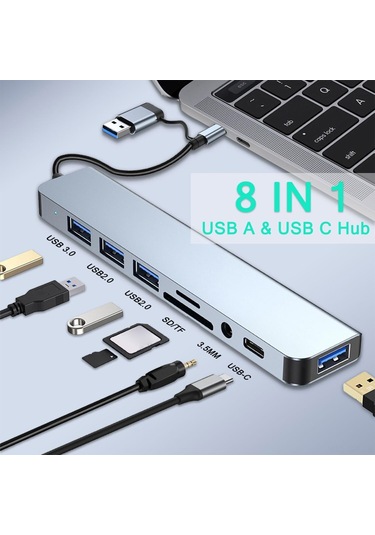 Singree 8'li Usb Hub: Hızlı Veri Aktarım, Sd/tf Kart Okuyucu Ve 3.5mm Ses Portu İle Type-c Bağlantı İstasyonu
