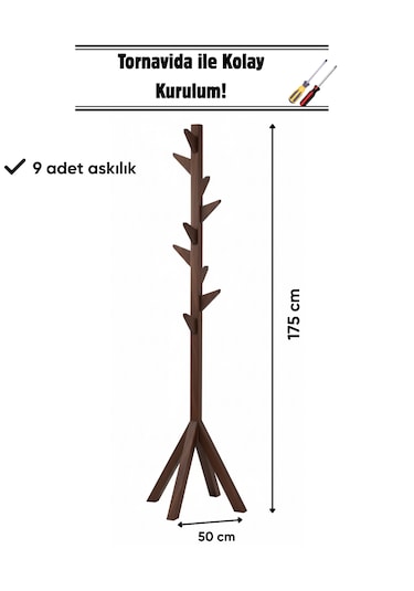Ahşap Ayaklı Askılık Modern Elbise Askısı Kahverengi