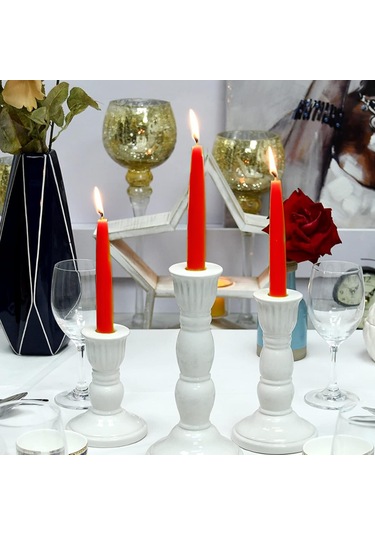 6 Lı Kısa Kırmızı Konik Şamdan Mum Yükseklik 18 Cm Kirmızı