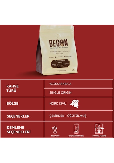 Begon Kahve Nord Kivu Premium Espresso Çekirdek Kahve 250 G