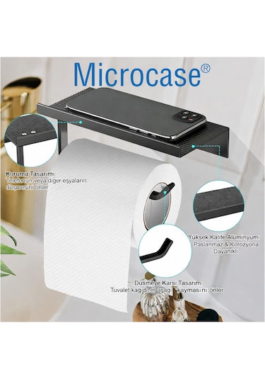 Microcase Duvara Monte Yapışkanlı Tuvalet Kağıdı Askılığı Ve Telefon Tutucu Al5707 Siyah