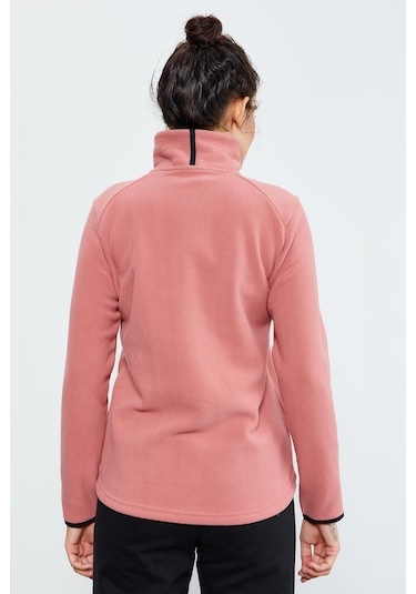 Tommy Life Yaban Gülü Dik Yaka Fermuarlı Rahat Form Kadın Polar Sweatshirt - 97173 Pembe