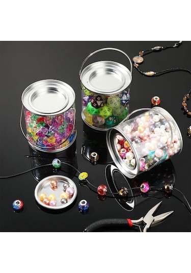 Xurunkeji Metal Kapaklı Ve Saplı Şeffaf Boya Kovası Dekoratif Şeffaf Plastik Kova Saklama Şeffaf Boya Kutusu 8'li Paket