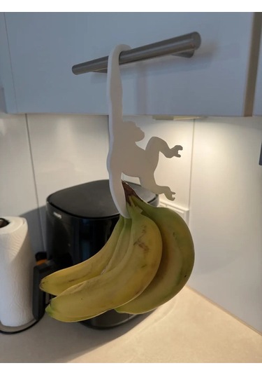 Maymun Şeklinde Muz Askısı - Şık Ve Eğlenceli Mutfak Dekorasyonu Beyaz