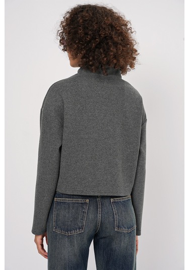 Bigdart 55449 Fermuarlı Yaka Örme Sweatshirt - Antrasit