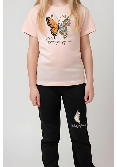 Kız Çocuk Tişört Ve Eşofman Alt-üst Takım Bej Somon