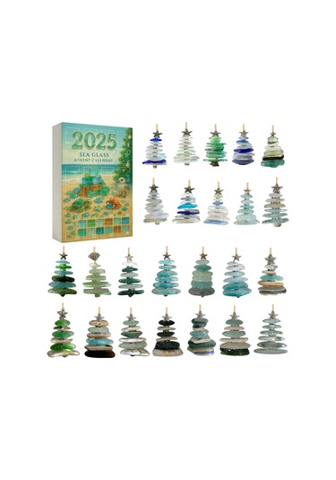 Moveevo 2025 Deniz Camı 2d Noel Ağaçlı Advant Kalenderi - Akrilik Askı Ve Kutu Seti Yeşil Renk