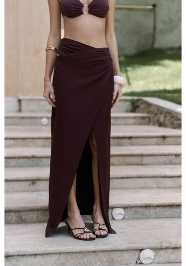 Fabriyonto Asimetrik Bordo Uzun Etek Bordo