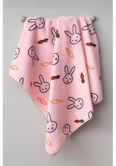 Bebitof Sevimli Tavşan Desenli Peluş Battaniye Bbtf.pmb.95077 Pembe