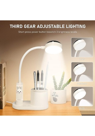 Hfambition Çalışma Masası İçin Renkli Projeksiyonlu Masa Lambası Ve Kalemlik Kombinasyonu - Pembe