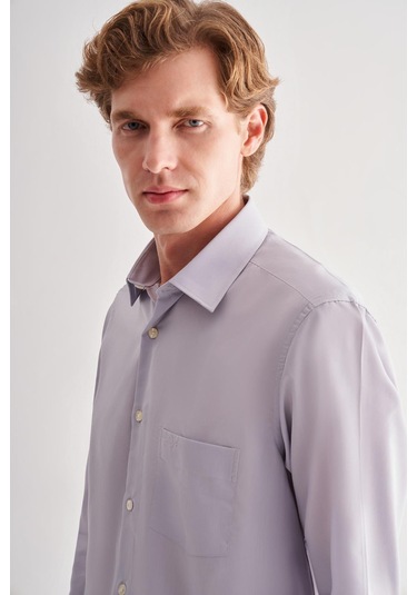 Gri Sert Yaka Uzun Kol Easy To Iron Comfort Fit Pamuklu Gömlek 1004255182 Gri