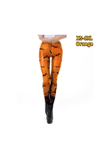 Turuncu Bayan Yarasalar Baskılar Streç Yoga Tayt Spor Koşu Spor Salonu Spor Aktif Pantolon Turuncu