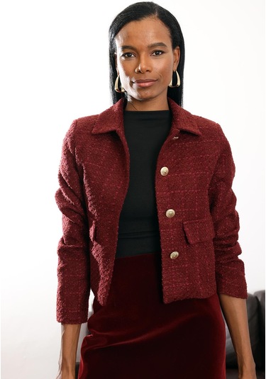Bordo Gold Düğmeli Tüvit Ceket 02014 Bordo
