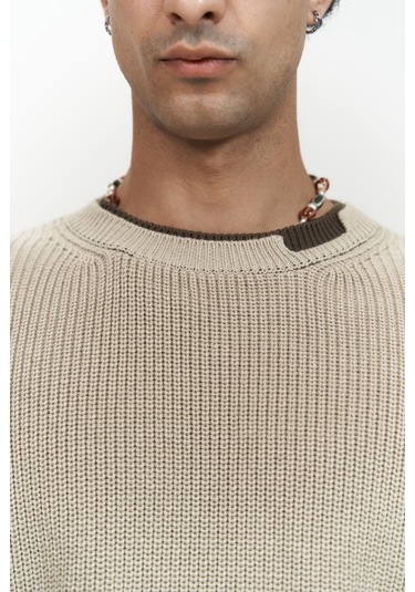 Carter Çift Yaka Detaylı Bej Erkek Triko Kazak Bej