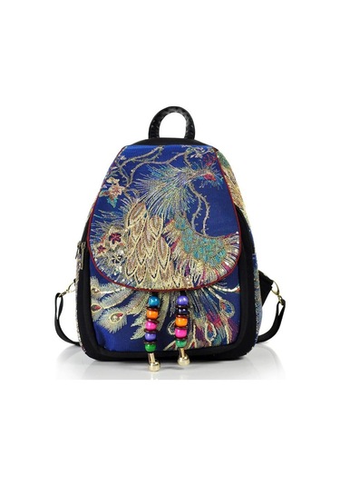 Mavi Yogodlns Moda Payetler Sırt Çantası Kadın Büyük Kapasiteli Sırt Çantası Lüks Tavuskuşu Nakış Sırt Çantası Rahat Kadın Paketleri Seyahat Çantası Mavi